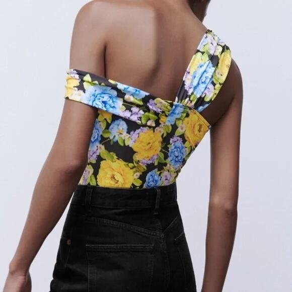 NWT ZARA Knotted Floral Printed Bodysuit Sz Small - Picture 5 of 11